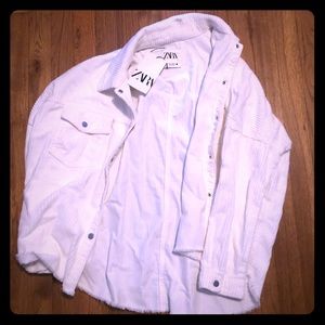 Zara White Corduroy Shirt Jacket